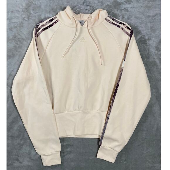 NEW Women’s Hoodie Adidas 3-Stripe Floral Crop Pullover Sweatshirt Jacket Top - Picture 2 of 9